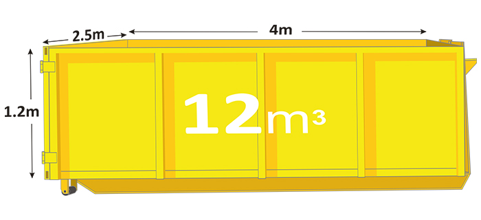 12m walk in bin in yellow with measurements